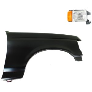 Front Fender Right (Passenger) for Ford F-150/F-250/F-350 1987-1991, Primed (Ready to Paint), 2-Piece Kit, with Headlight Replacement