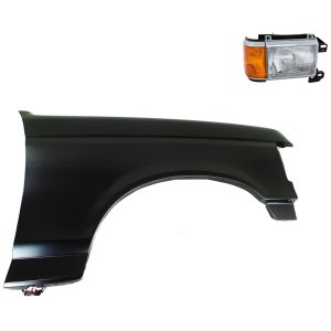 Front Fender for Ford F-150/F-250/F-350 (1987-1991) Right (Passenger), Primed (Ready to Paint), 2-Piece Kit with Headlight, Replacement