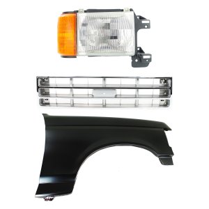 Front Fender Right (Passenger) for 1987-1988 Ford Bronco/F-150/F-250/F-350, 3-Piece Kit, Primed (Ready to Paint), Includes Grille and Headlight Replacement