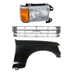 Front Fender Right (Passenger) for Ford Bronco/F-150/F-250/F-350 1987-1988, Primed (Ready to Paint), 3-Piece Kit with Grille and Headlight, Replacement