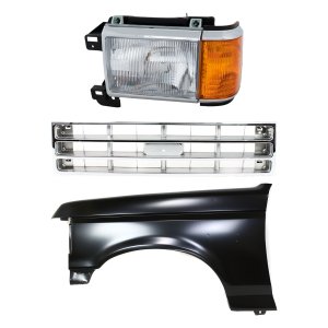 Front Fender Kit for 1987-1988 Ford Bronco/F-150/F-250/F-350, Left (Driver), Primed (Ready to Paint), 3-Piece with Grille and Headlight, Replacement 