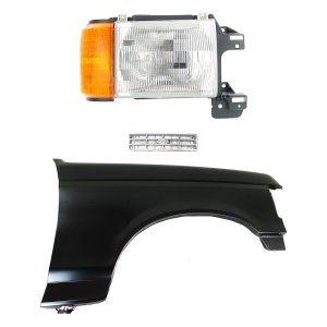 Front Fender Kit for 1989-1991 Ford Bronco/F-150/F-250/F-350, Right (Passenger) Side, Primed (Ready to Paint), 3-Piece with Grille and Headlight, Replacement