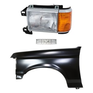 Front Fender Left (Driver) for Ford Bronco, F-150, F-250, F-350 (1989-1991), Primed (Ready to Paint), 3-Piece Kit with Grille and Headlight Replacement
