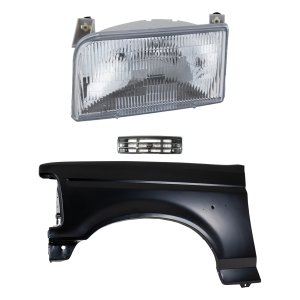 Front Fender Kit for Ford F-Series/F-Super Duty 1992-1997 Left (Driver) Side, Primed (Ready to Paint), 3-Piece Kit with Grille and Headlight, Replacement