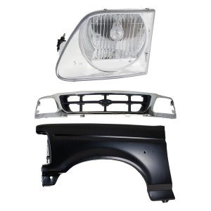 Front Fender Kit for Ford F-150 1997, Left (Driver) Side, Primed (Ready to Paint), 3-Piece with Grille and Headlight, Replacement