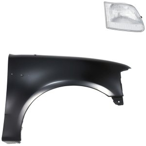 Front Fender for Ford F-150/F-250 1997-1998, Right (Passenger), Primed (Ready to Paint), 2-Piece Kit with Headlight, Replacement