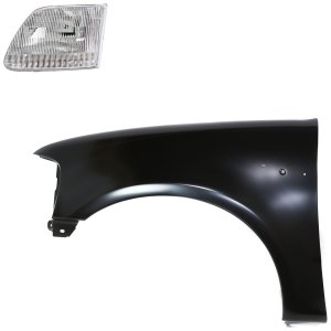 Front Fender for Ford F-150/F-250 1997-1998, Left (Driver), Primed (Ready to Paint), 2-Piece Kit with Headlight, Replacement
