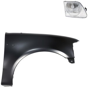Front Fender Right (Passenger) for Ford F-150 1997-2003 / F-250 1997-1999, Primed (Ready to Paint), 2-Piece Kit, with Headlight Replacement