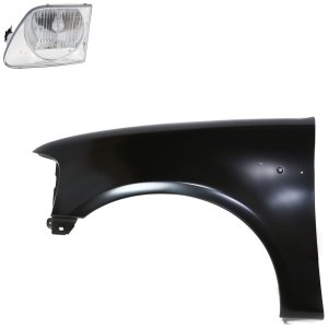 Front Fender Primed (Ready to Paint) 2-Piece Kit with Headlight for Ford F-150 (1997-2003) / F-250 (1997-1999) Left (Driver) Side, Replacement