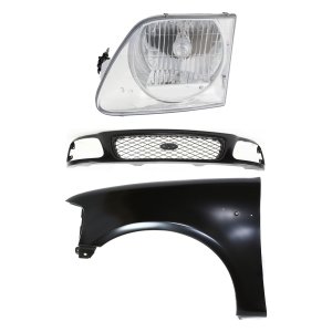 Grille Kit for Ford F-150/F-250 1997-1998, with Paintable Shell and Insert, 3-Piece Set, Includes Fender and Headlight Replacement
