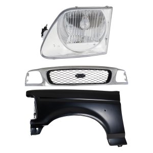 Front Fender for Ford F-150 1997-1997 Left (Driver), Primed (Ready to Paint), 3-Piece Kit including Grille and Headlight, Replacement