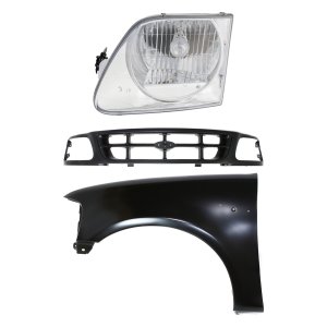 Front Fender Kit for Ford F-150/F-250 1997-1998, Left (Driver), 3-Piece Set, Primed (Ready to Paint), Includes Grille and Headlight Replacement