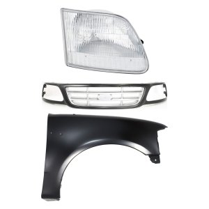 Paint to Match Grille Kit for Ford F-150 1999-2003, F-150 Heritage 2004, F-250 1999, 3-Piece Kit with Fender and Headlight Replacement