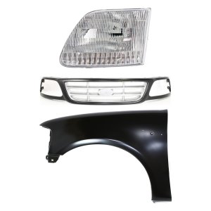 Grille Replacement Kit for Ford F-150 1999-2003, F-150 Heritage 2004, F-250 1999, Paint to Match, 3-Piece with Fender and Headlight