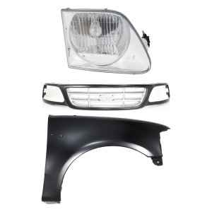 Grille Paint to Match Kit for Ford F-150 (1999-2003), F-150 Heritage (2004), F-250 (1999) with Fender and Headlight, 3-Piece Set, Replacement