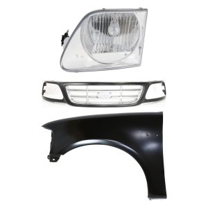 Grille Kit for Ford F-150 (1999-2003), F-150 Heritage (2004), F-250 (1999), Paint to Match, 3-Piece with Fender and Headlight, Replacement
