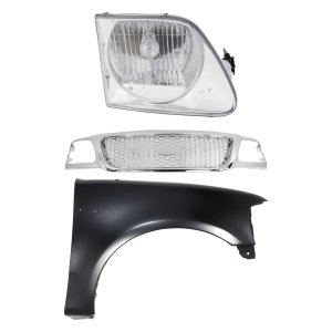 3-Piece Chrome Grille Shell and Insert Kit for 1999-2003 Ford F-150, F-150 Heritage 2004, F-250 1999 with Fender and Headlight, Replacement
