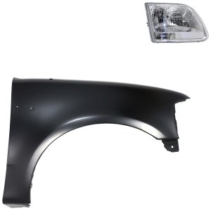 Front Fender for Ford F-150 2001-2003 & F-150 Heritage 2004-2004, Right (Passenger) Side, Primed (Ready to Paint), 2-Piece Kit with Headlight, Replacement