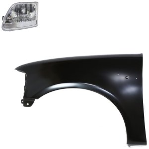 Front Fender Kit for Ford F-150 (2001-2003) / F-150 Heritage (2004), Left (Driver), Primed (Ready to Paint), 2-Piece with Headlight, Replacement