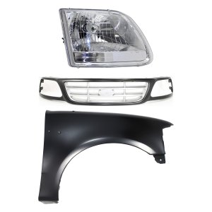 3-Piece Grille Kit for Ford F-150 2001-2003 / F-150 Heritage 2004, Paint to Match with Fender and Headlight Replacement 