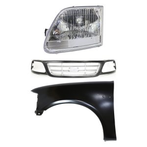 3-Piece Grille Kit for Ford F-150 2001-2003, F-150 Heritage 2004, Paint to Match, with Fender and Headlight Replacement
