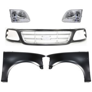 Grille Kit for Ford F-150 2001-2003 and Ford F-150 Heritage 2004, Paint to Match, 5-Piece Set with Fenders and Headlights, Replacement