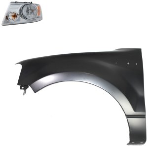 Headlight Assembly Kit for 2004-2008 Ford F-150 Left (Driver), Halogen Light, with Fender, 2-Piece Kit, Replacement