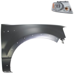 Headlight Assembly Kit for Ford F-150 2004-2006, Right (Passenger) Side, Halogen, 2-Piece Kit with Fender, Replacement