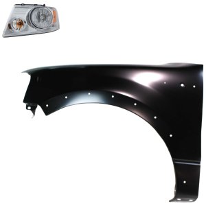 Headlight Assembly for Ford F-150 2004-2008, Left (Driver) Side, Halogen, 2-Piece Kit with Fender, Replacement