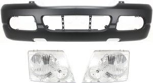 Front Bumper Cover for 2004-2005 Ford Explorer, 3-Piece Kit with Headlights, Excludes Sport Package, Replacement