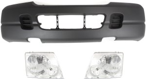 Front Bumper Cover for Ford Explorer 2003-2004, 3-Piece Kit, Textured, with Headlights, Replacement