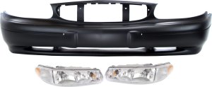 Headlight Assembly for Buick Century 1997-2003, Right (Passenger) and Left (Driver), Halogen, 3-Piece Kit with Bumper Cover, Replacement