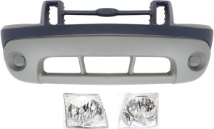 Front Bumper Cover for Ford Explorer Sport 2001-2002, Explorer Sport Trac 2001-2003, 3-Piece Kit with Headlights, Replacement
