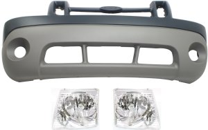 Front Bumper Cover Kit for 2001-2002 Ford Explorer Sport / 2001-2003 Explorer Sport Trac, 3-Piece with Headlights, Replacement