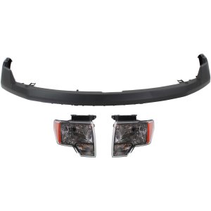 Front Bumper Cover for Ford F-150 Years 2009-2014, 3-Piece Kit with Headlights, Replacement