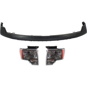 Front Bumper Cover Kit for Ford F-150 2009-2014, Primed (Ready to Paint), 3-Piece with Headlights, Replacement