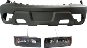 Front Bumper Cover for 2002 Chevrolet Avalanche 1500, 3-Piece Kit with Headlights, Fits Models with Body Cladding Replacement