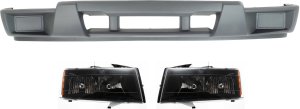 Headlight Assembly Kit for Chevrolet Canyon/Colorado 2004-2012, Right (Passenger) and Left (Driver), Halogen, 3-Piece with Bumper Cover, Replacement