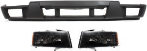 Headlight Assembly Kit for Chevrolet Canyon/Colorado 2004-2012, Right (Passenger) and Left (Driver), Halogen, 3-Piece Set with Bumper Cover, Replacement