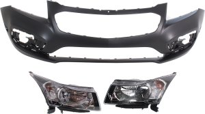 Front Bumper Cover for Chevrolet Cruze 2015-2015 / Cruze Limited 2016-2016, 3-Piece kit with Headlights, Without RS Package - Replacement