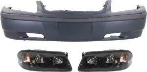 Front Bumper Cover Kit for Chevrolet Impala 2004-2005, 3-Piece Set, with Headlights, without Appearance Package, Replacement