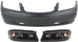 Headlight Assembly for 2004-2005 Chevrolet Impala, Right (Passenger) and Left (Driver), 3-Piece kit with Halogen Light and Bumper Cover - Replacement