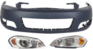 Front Bumper Cover Kit for Chevrolet Impala 2006-2013, Impala Limited 2014-2016, 3-Piece with Headlights, Replacement