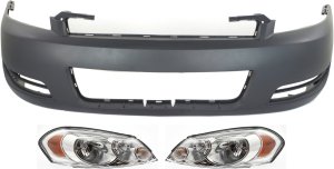 Headlight Assembly for Chevrolet Impala 2006-2013, Impala Limited 2014-2016, Right (Passenger) and Left (Driver), Halogen, 3-Piece kit with Bumper Cover Replacement