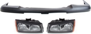 Headlight Assembly Kit for 2003-2007 Chevrolet Silverado 1500, Right (Passenger) and Left (Driver), Halogen, 3-Piece Set, with Bumper Cover, Replacement