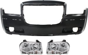 Front Bumper Cover for Chrysler 300 2005-2008, 3-Piece Kit with Headlights, Replacement