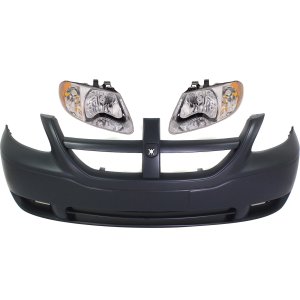 Front Bumper Cover for Dodge Caravan/Grand Caravan 2005-2007, 3-Piece Kit with Headlights, Replacement