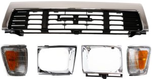 5-Piece Center Grille Kit for 1989-1991 Toyota Pickup, Front Wheel Drive, with Corner Lights and Headlight Doors - Replacement