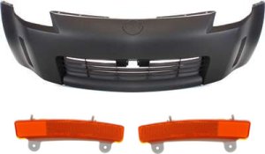 Front Bumper Cover for Nissan 350Z 2003-2005, 3-Piece Kit with Bumper Reflectors, Replacement