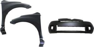 Front Bumper Cover Kit with Fenders for 2008-2014 Scion XD, Primed (Ready to Paint), Includes Fog Light Holes, 3-Piece Kit, Replacement